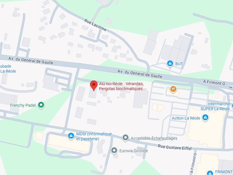 Alu Iso Réole : Plan d'accès au magasin à La Réole Carte de La Réole situant Alu Iso Réole (vérandas, pergolas) sur l'Avenue du Général de Gaulle.